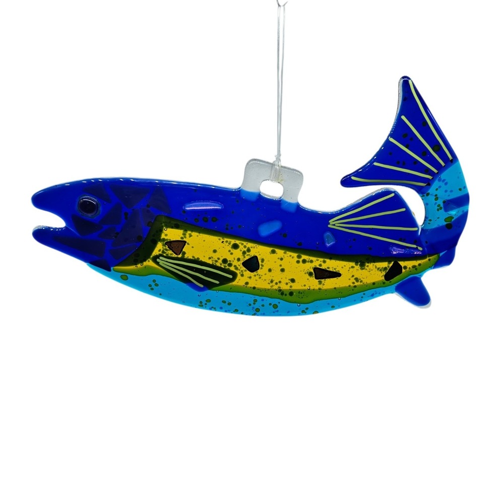 Dichroic Pressed Glass Fish Hanging Suncatcher Plaque Colorful Beach Lake 12"